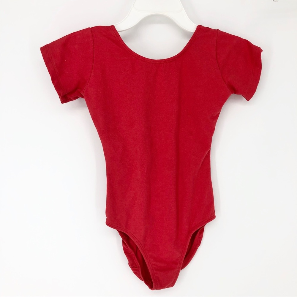 Eurotard Girls Medium Red Short Sleeve Leotard